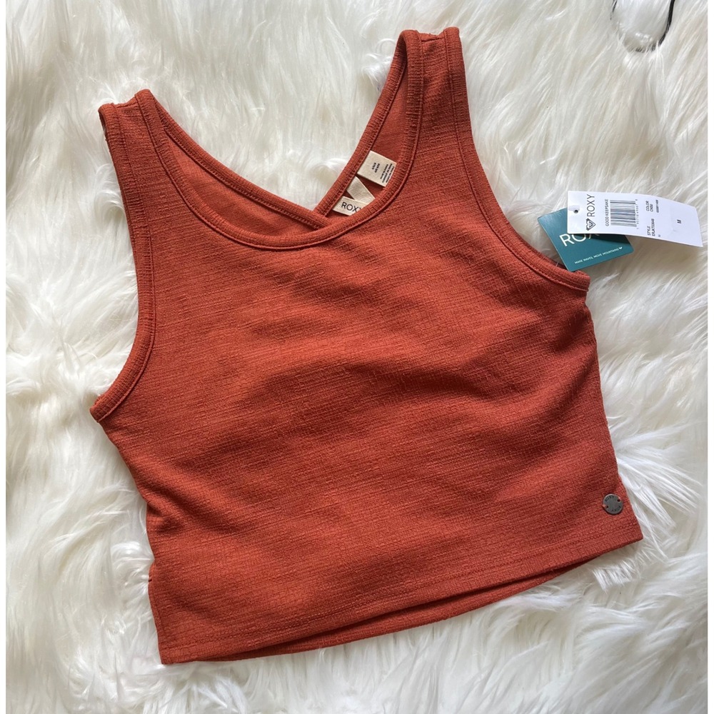 Roxy Ribbed Tank Crop in Rust - Picture 2 of 6